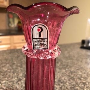 Cranberry Pilgrim Glass Bud Vase